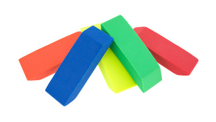 Group of erasers on a white background