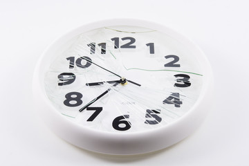 White clock is broken glass isolated