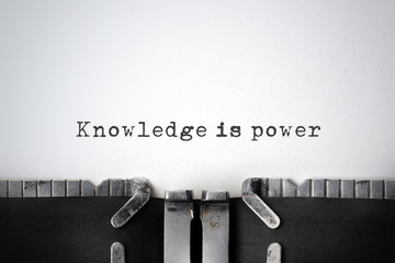 Knowledge. Inspirational quote typed on an old typewriter.