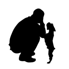 Vector silhouette of a man with a dog.