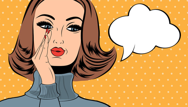 pop art cute retro woman in comics style with message