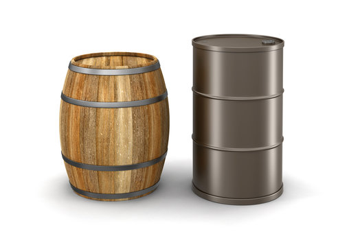 wine barrel and steel drum (clipping path included)