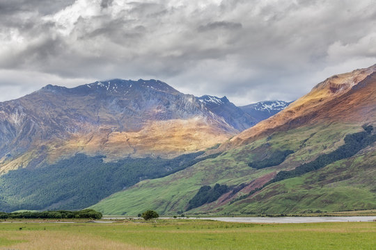 Colorful hills at Mount Aspiring National Park, New Zealand.