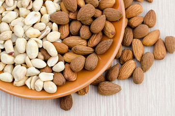 almonds and peanut close up