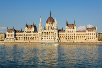 Fototapeta premium Hungarian parliament along Danube river in Budapest