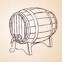 cask of wine hand drawn