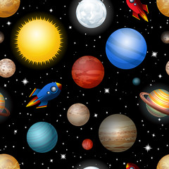 Fototapeta na wymiar seamless pattern with planets and rockets