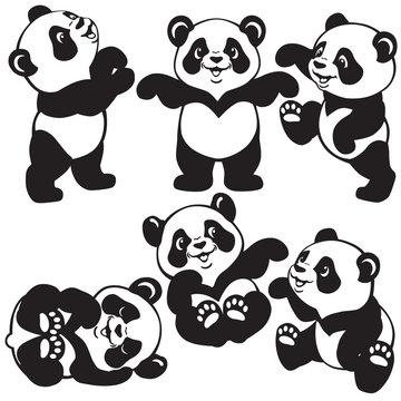 black and white set with cartoon panda