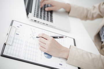 woman hand with business report