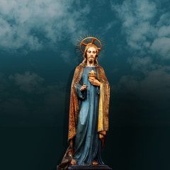 jesus christ statue,clouds and sky background