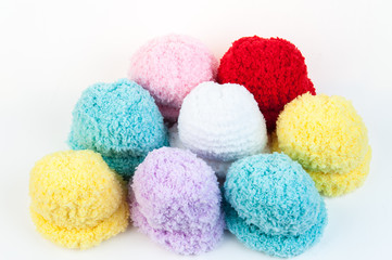Obraz na płótnie Canvas Mix color of newborn knitting wool on isolate white background