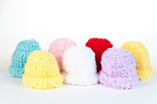 Mix color of newborn knitting wool on isolate white background