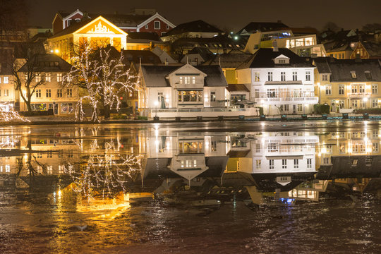 Stavanger City Lake at Night