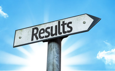 Results sign with a beautiful day