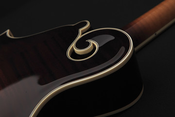Mandolin isolated on black, detail