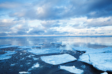 Obraz premium Winter coastal landscape with floating ice