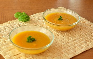 Pumpkin Creme Soup In The  Glass Bowl