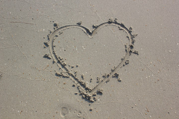 Heart shaped, drawing on sand