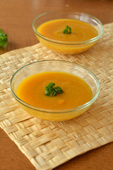 Pumpkin Creme Soup In The  Glass Bowl