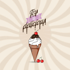 Vintage style tin sign with ice cream and typography