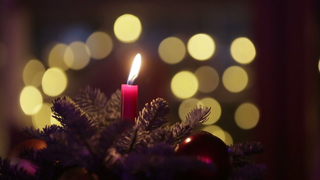 Close up of red candle at Christmas
