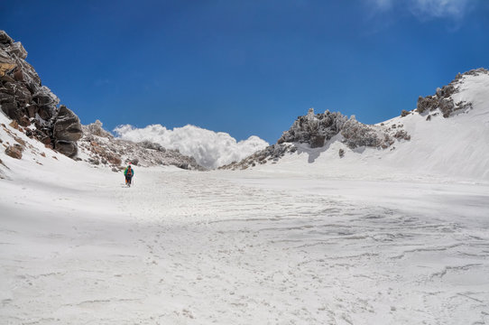 Hikers ascending Sabalan volcano in northern Iran