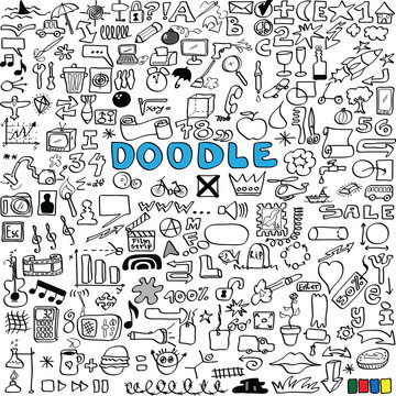 doodle big set of business, social, technology, school, icon