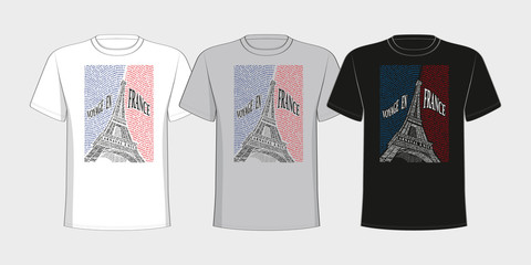 Image of the Eiffel Tower placed on t-shirts.