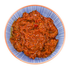 Harissa - Bowl of harissa paste isolated on white