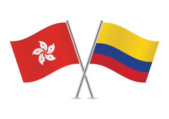 Colombian and Hong Kong flags. Vector illustration.