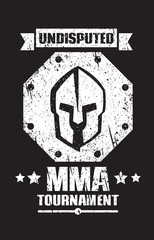 MMA tournament grunge dark emblem with spartan helmet, eps10