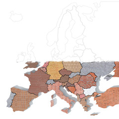 Mappa Europa 3D con materiali mattoni grunge