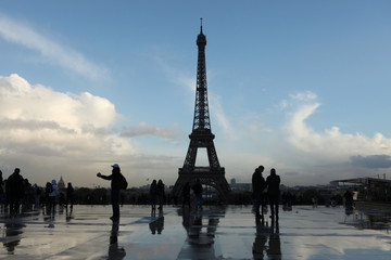 Fototapeta na wymiar Eiffel Tower on the Champ de Mars in Paris, France.