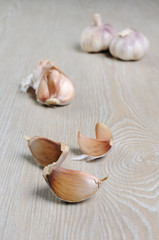 Cloves of garlic on the table