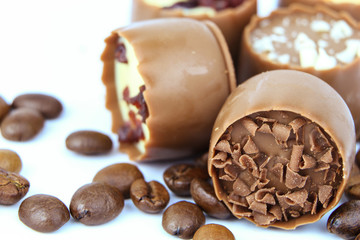 Assorted chocolate confectionery with coffee beans