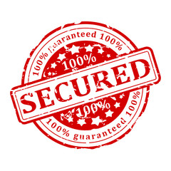 Damaged Red round seal with the inscription - secured - vector