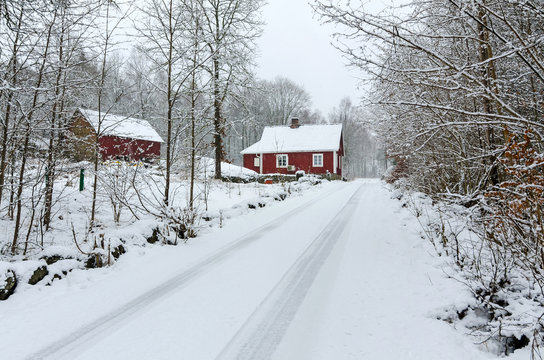 Winter road to Swedish village