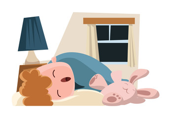 Child sleeping with its bunny illustration cartoon character