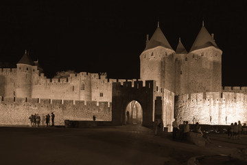 Fototapeta na wymiar Castle of Carcassonne at night, France