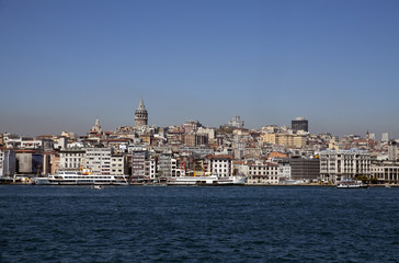 Fototapeta premium View from Istanbul with Galata Tower and the ferry