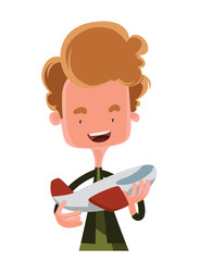Boy holding model airplane vector illustration cartoon character