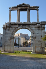 Fototapeta na wymiar hadrian arch with the athens acropolis background