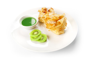 Restaurant food isolated - pancakes with cream cheese filling an