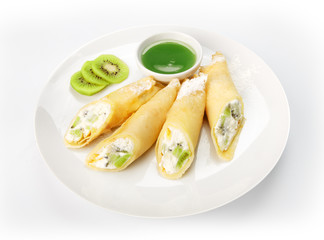 Restaurant food isolated - pancakes with cream cheese filling an