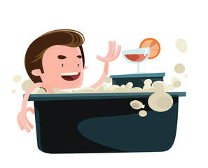 Man taking a bath enjoying vector illustration cartoon character