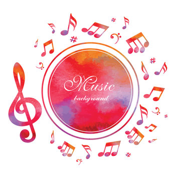 Abstract Music Background With Watercolor Texture.