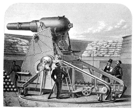 19th Century Engraving Of A Moncrieff Gun Carriage