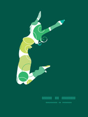 Vector abstract green circles jumping girl silhouette pattern