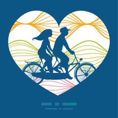 Vector colorful horizontal ogee couple on tandem bicycle heart