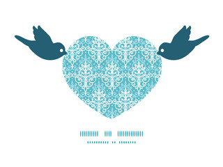 Vector light blue swirls damask birds holding heart silhouette